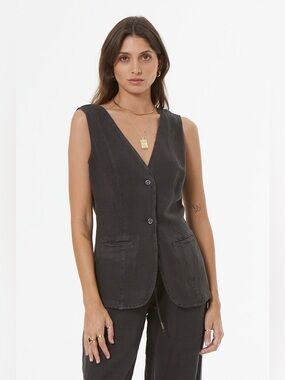 YFB Young Fabulous & Broke Loa Vest Black Olive Linen Blend Size L NWOT